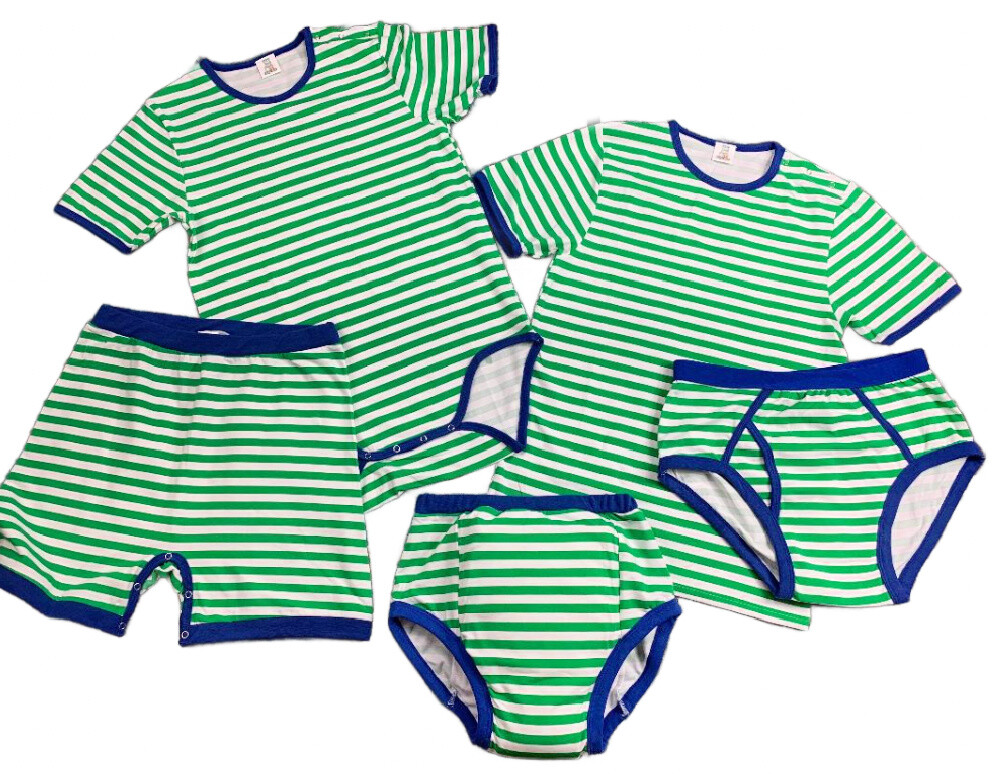 Adult snap shoulder Top Green and White Stripe baby print