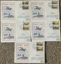 Liverpool Airport 40th Anniversary 1973 Dawn First Day Covers Set Of 5