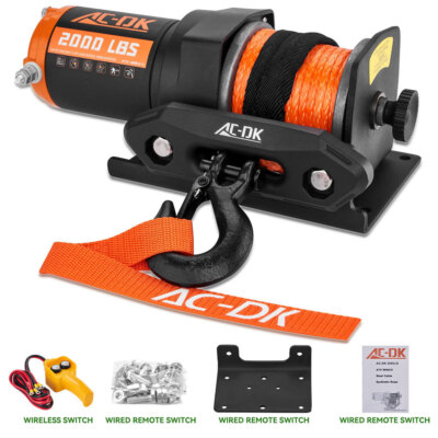 Electric Winch 2000LBS 12V 50FT Synthetic Rope ATV UTV 4WD Towing Truck off-road