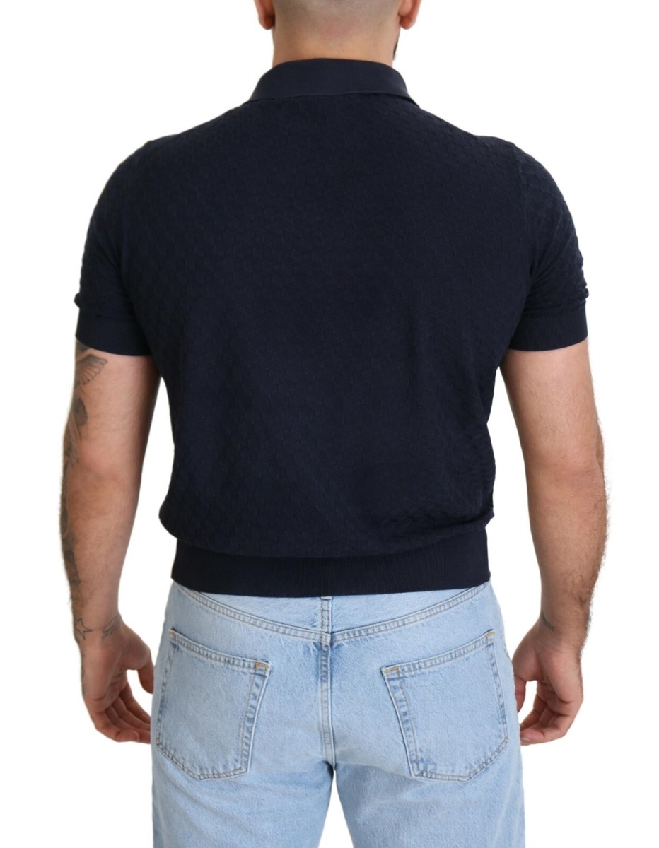 DOLCE & GABBANA T-shirt Silk Dark Blue Collared Polo Casual