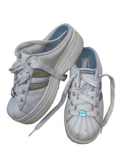 Vintage Diy Sketchers weiße rückenlose Turnschuhe klobige Sohlen Damen 8,5