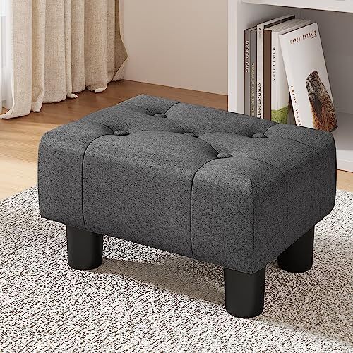 Small Foot Stool Ottoman, Fabric Tufted Footrest with Plastic Carbon Gray - Picture 2 of 7