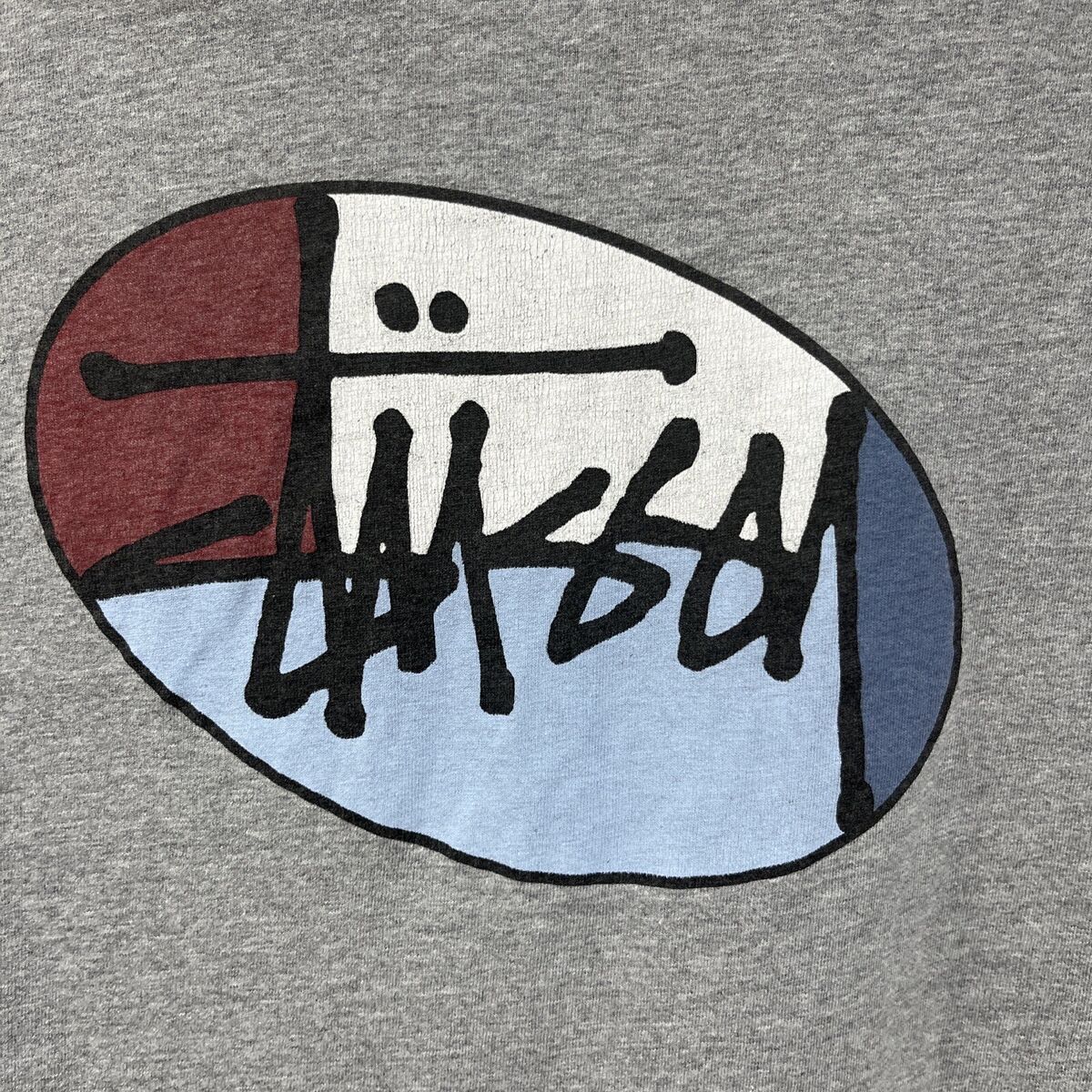 Vintage 90s Stussy T-Shirt Script Center Logo Gray Single Vintage 90s Stussy T-Shirt Script Center Logo Gray Single