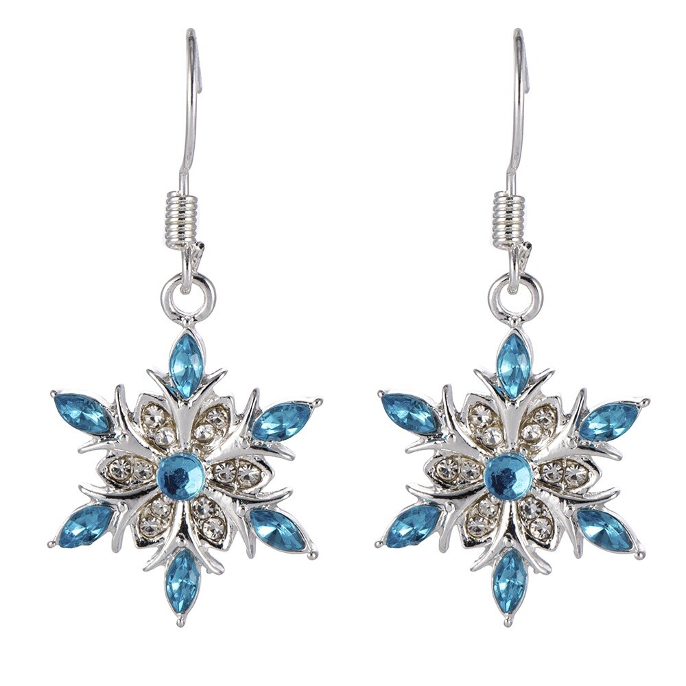 Elegant 925 Sterling Silver Blue Topaz Snowflake Fashion Dangle Hook Earrings