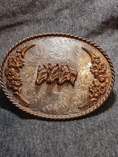 Vintage Diablo Mfg Co Sterling Silver Belt Buckle With Horses And Flower Motif