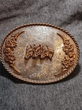 Vintage Diablo Mfg Co Sterling Silver Belt Buckle With Horses And Flower Motif