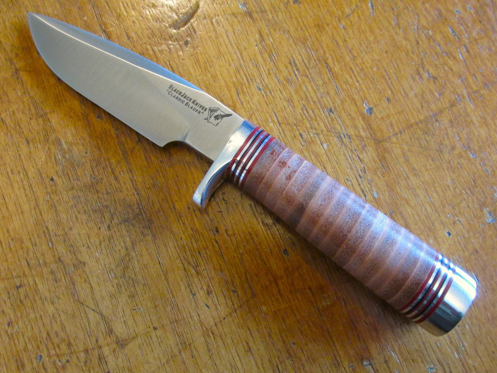 BlackJack Model 125 Knife with Stacked Leather Handle USA Made EC+