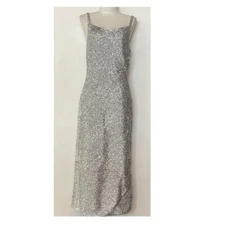 NEW RHODE STELLA SLIP STYLE DRESS IN TEXTURED SILVER FABRIC SIZE XS