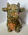 Glazed Decoupage Flower Pattern Cow Figurine