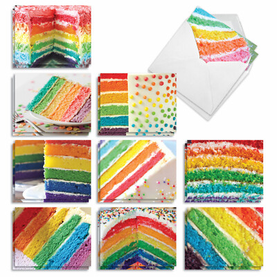 20 Assorted Birthday Cards Set 4x5.12'' w/ Envelopes (10 Designs) Rainbow Cakes