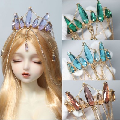 For Blythe 1/4 1/3SD&Uncle BJD Headwear Crystal Crown+Tassels Chain Adjustable 