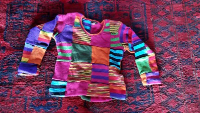 Baumwollstrick Fair Traded Regenbogen Patchwork Pullover Pulli Strickwaren Alter 5-7 Jahre