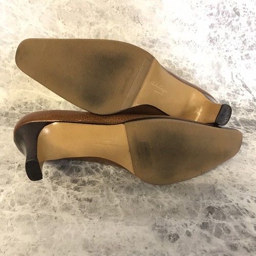 Salvatore Ferragamo Brown Leather Pumps w/ Stiching 3" Heel Size 8.5 4A - Picture 10 of 12
