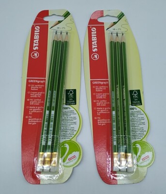 2x Umweltfreundlicher 6 Bleistifte Radiergummi STABILO GREENgraph  Härtegrad HB