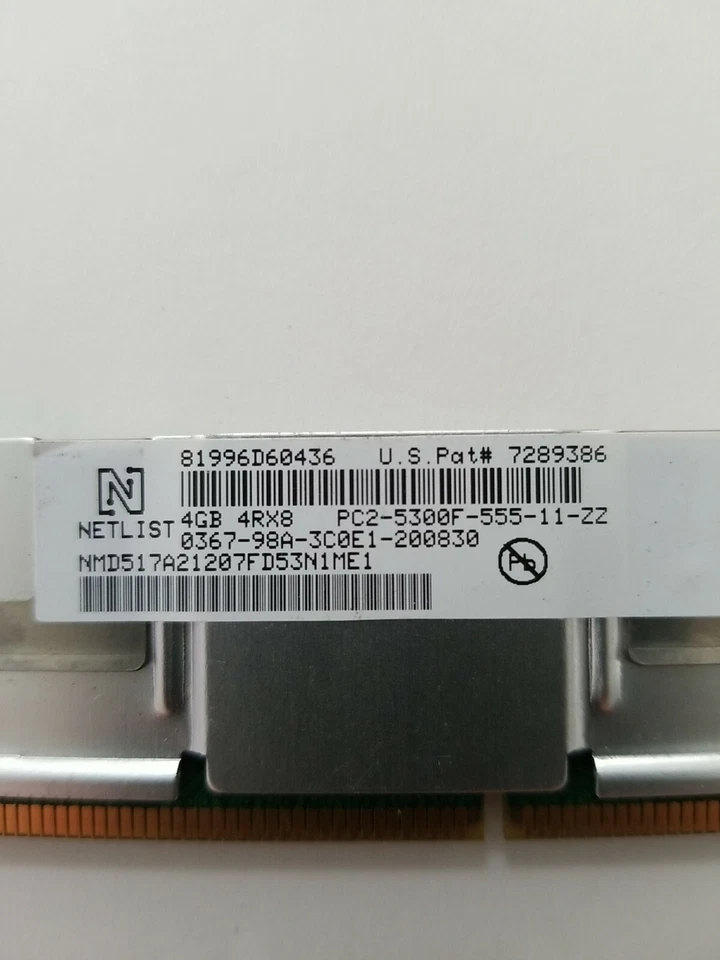 Memória RAM NMD517A21207FD53NIME1 4GB 4Rx8 PC2 DDR2 PC2-5300F ECC REGIST FB-DIMM - Imagem 3 de 4