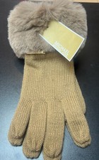 Michael Kors Faux Fur Cuff Knit Gloves - Dark Camel Brown NWT 