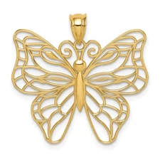 14k Yellow Gold Polished Large Butterfly Pendant 1.88g Gift for Mother