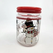 Vintage Greenbrier International Glass Christmas Jar With Lid Snowman Pre-owned