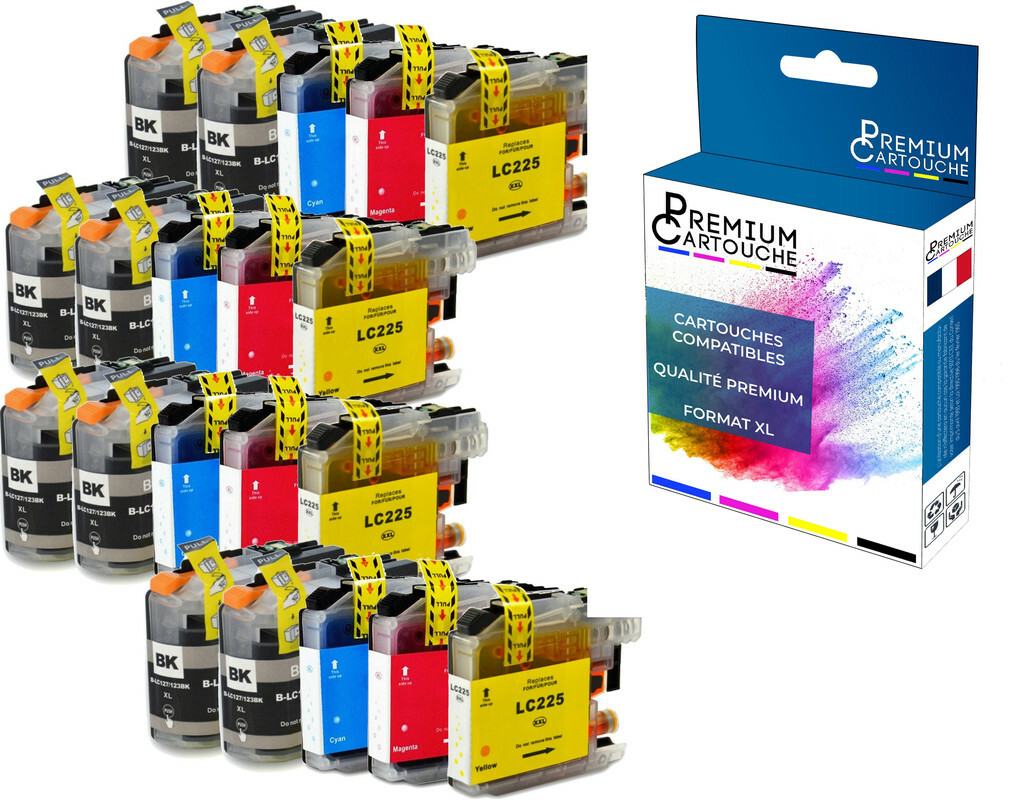 Cartouche Brother LC225XL compatible pack de 20 pour éviter les pannes d'encre couleur