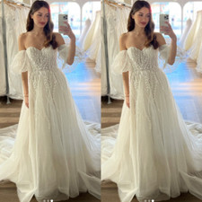 Beach Wedding Dresses Detachable Sleeves Summer Off Shoulder Boho Bridal Gowns