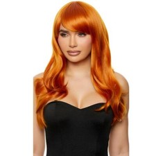 Long Light Orange Wig Side Swept Bangs Curled Unisex Costume Cosplay 991584
