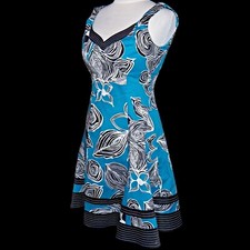 Nine West Fit and Flare Dress Black White and Teal Blue Retro Rockabilly Size 2