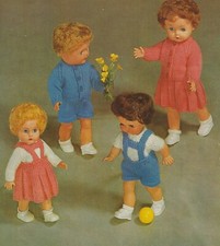837 GIRLS & BOY DOLL 3PCE OUTFITS 10 TO 16" DK VINTAGE KNITTING PATTERN COPY