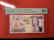 Gibraltar 20 Pound Banknote 2004 - Pick # 31a - PMG 64 (102)