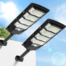 Solar Lights Outdoor Waterproof, 2 Pack Solar Street Lights 12000 Lumen with ...