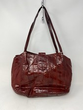 Red Vintage Genuine Eel Skin Handbag Tote With Shoulder Strap Made In Korea