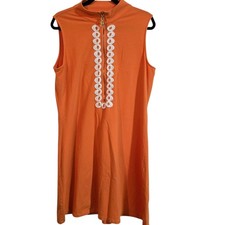Spartina 449 Retro Papaya Knit Shift Dress XL Sleeveless Mock Neck Zip