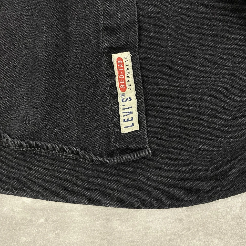 Винтажный 1998 LEVIS черный джинсовой ткани длинным рукавом рубашка M 90-х красный вкладка джинсы на пуговицах - Изображение 4 из 4