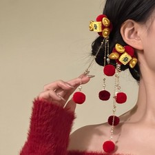 Gold Ingots Hair Clip Long Tassel Chinese Style Hairpin Women Accessories 2pc