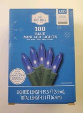 Holiday Time 100 Count Blue LED Mini Christmas Lights, with Green Wire, 21 feet