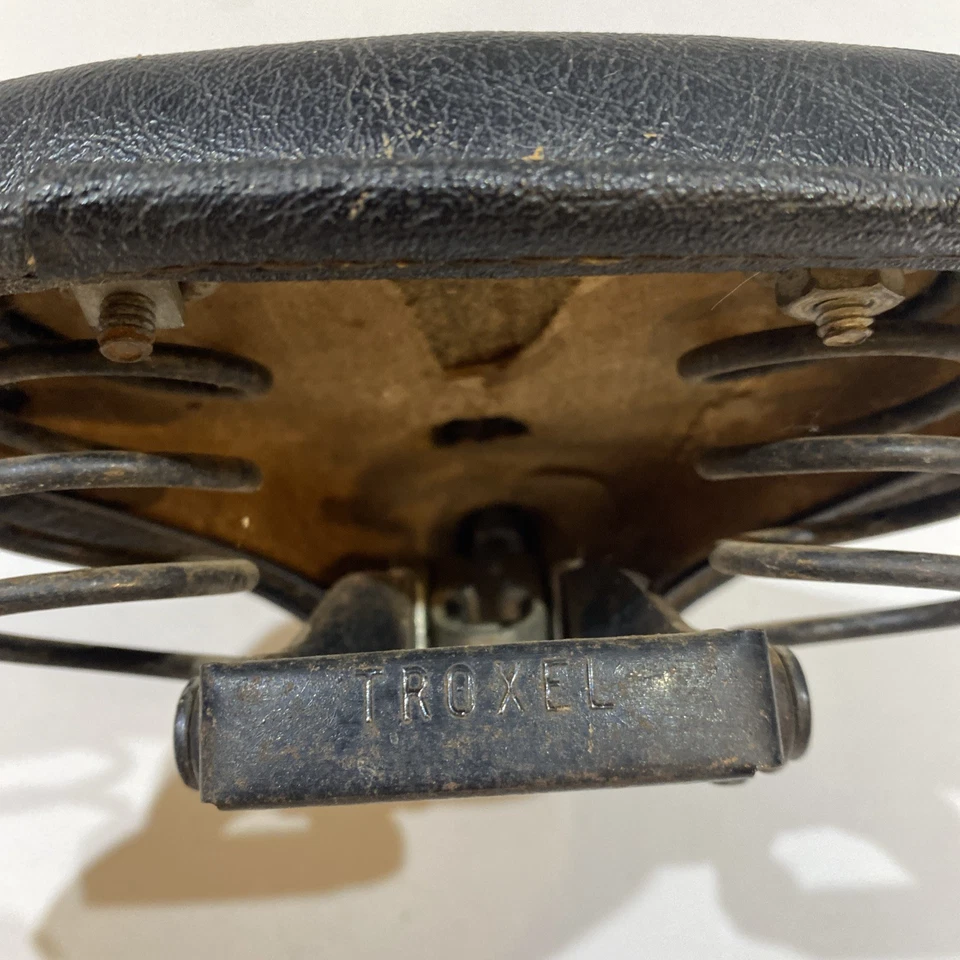 Sillín de resorte Troxel vintage asiento de bicicleta y riel de choque blanco y negro Foto 2 de 4