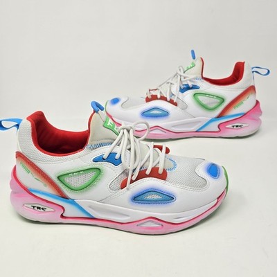 Puma Running Shoes Mens 9 White TRC Blaze Neon Sneakers Logo Gym Active Lace Up