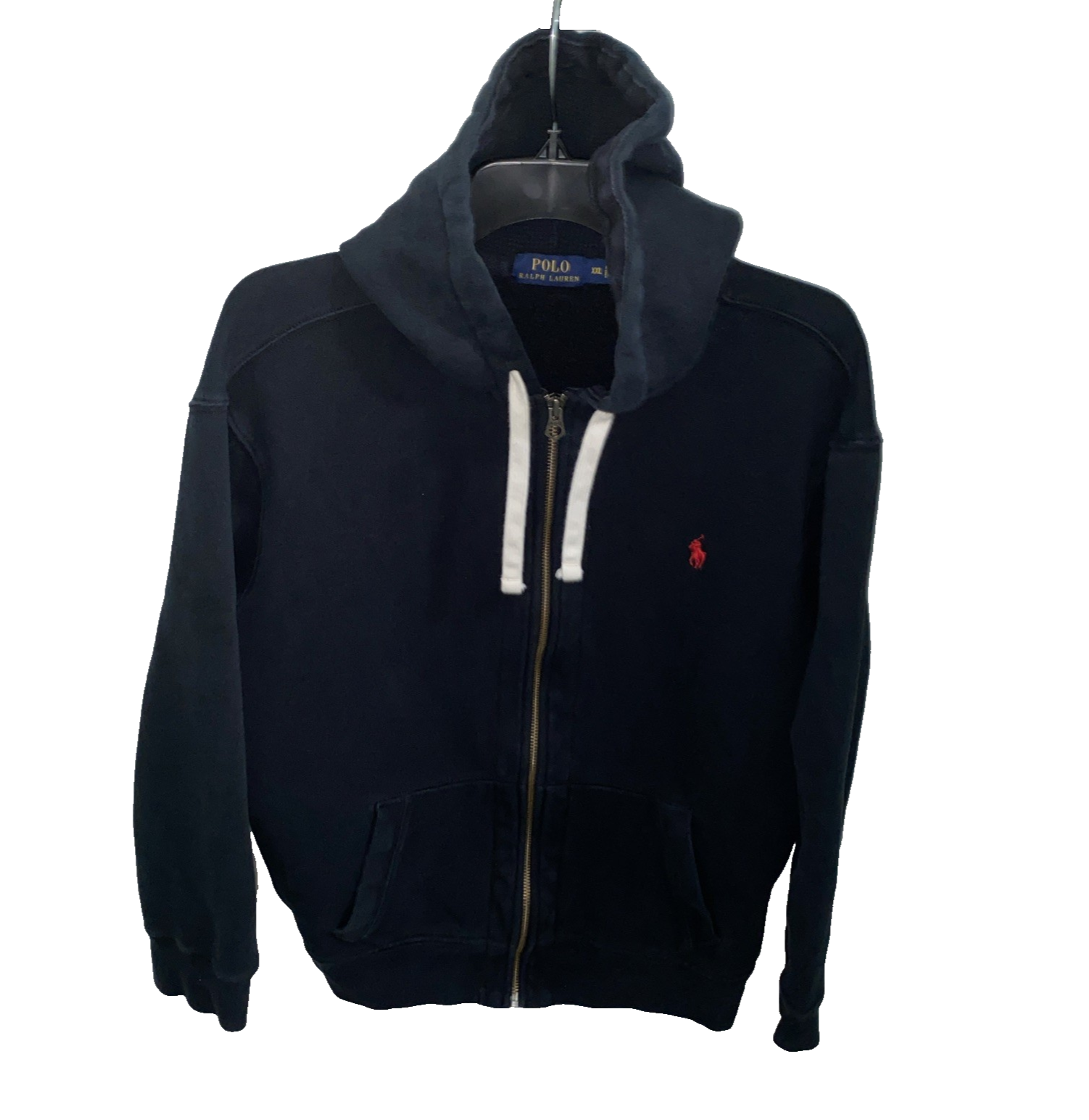 Polo Ralph Lauren nera rossa pony felpa con cappuccio uomo 2XL full zip outdoor strada moderna