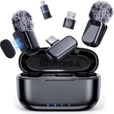 Mini Wireless Lavalier Microphone for iPhone Android , Dual Channel Wireless ...