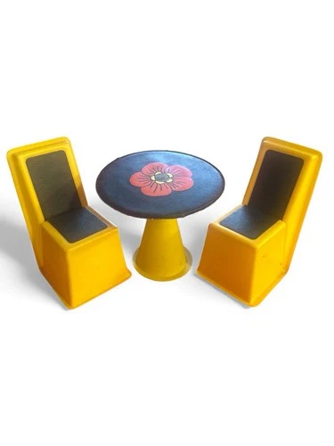 Vintage 1968 Barbie Doll Family House Mod Furniture Flower Table Yellow Chairs