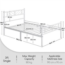 Single Metal Bed Frame with Arrow Design Headboard and Footboard Strong White