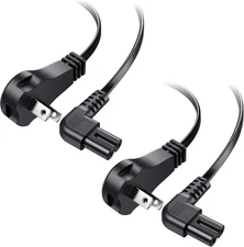 [ETL Listed] Cable Matters 2 Pack 18AWG 2 Prong Right Angle TV Power Cord 3ft