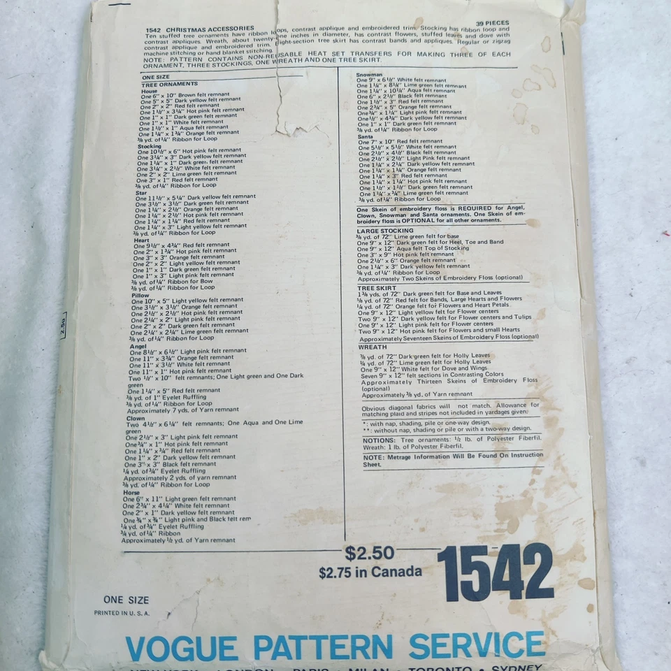 Vogue Sewing Pattern Santa Pack 4 1542 Uncut Vintage Christmas Home Decor - image 2 of 3