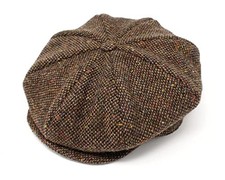 Traditional Irish Tweed Eight Piece Cap. Small Brown Fleck Salt  Pepper