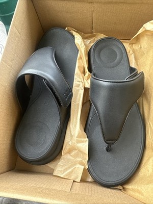 Fitflop F-mode GO Adjustable Flatform Toe Post Sandals All Black Size 8 US