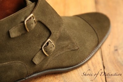 Joseph Cheaney Green Suede Double Monk Buckle Chukka Boots UK 8 F US 9 EU 42 Neu