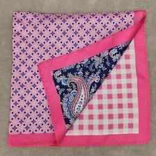 Cremieux Pocket Square 4 Panels Pink Blue 100 Silk Foulard Pochette New 35