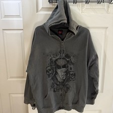Mad Engine Men  s Zip Up Hoodie Skeleton Goth Grunge Skater XL