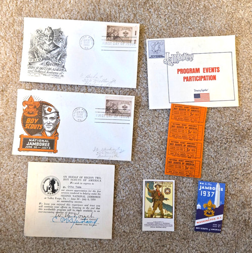 BSA 40th Anniversary US used Stamp 1950 National Jamboree Envelope and misc