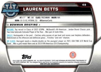 2022-23 Bowman University Chrome #49 Lauren Betts 1st Stanford Cardinal - Bild 2 von 2