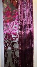 Stunning Vintage Purple Velvet Paisley  Stripe Embroidered Scarf with Fringe